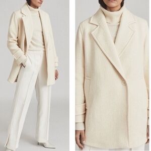 REISS Sky Pea Coat Wool Blend Natural Size 4